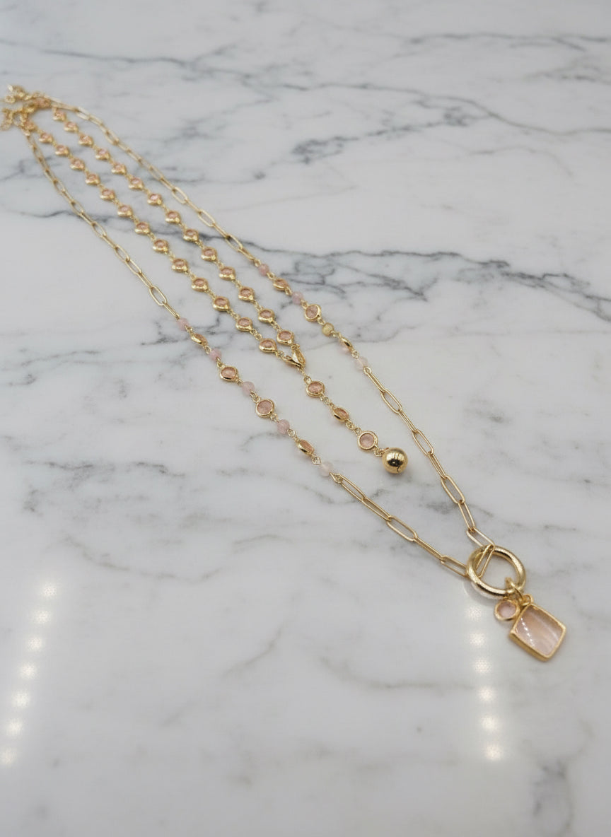 Pink Champaign - Beaded Chain Necklace