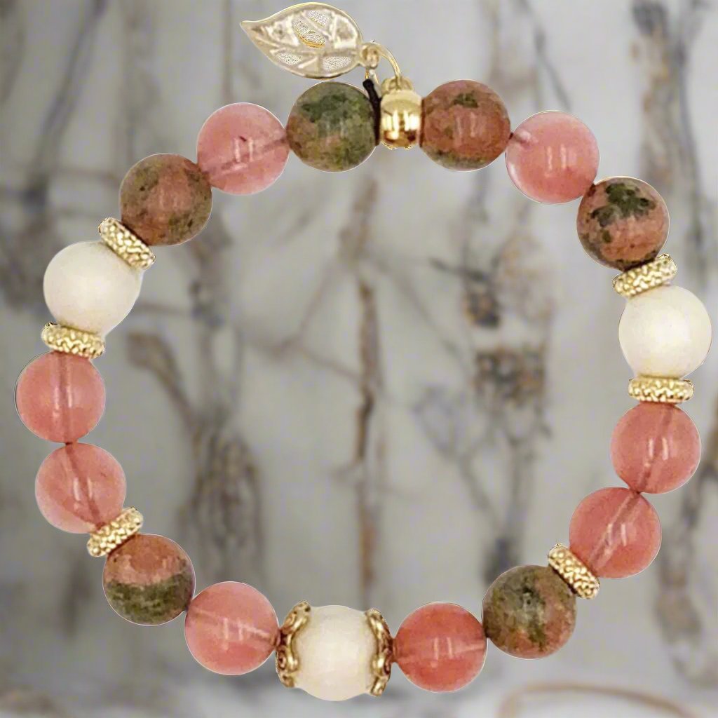 Unakite & Jade - Single Strand Bracelet