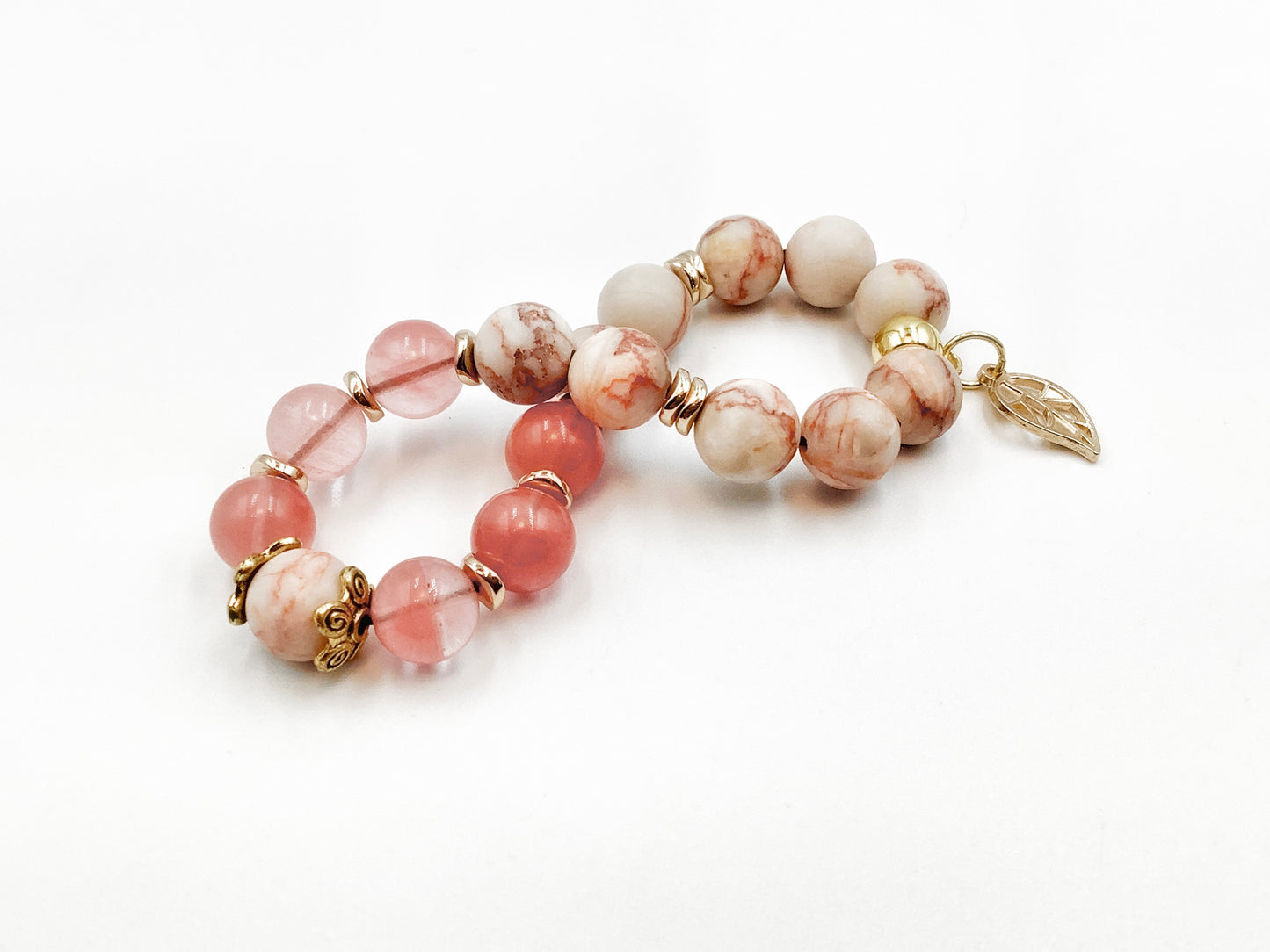Coral Jade & Net - Single Strand Bracelet