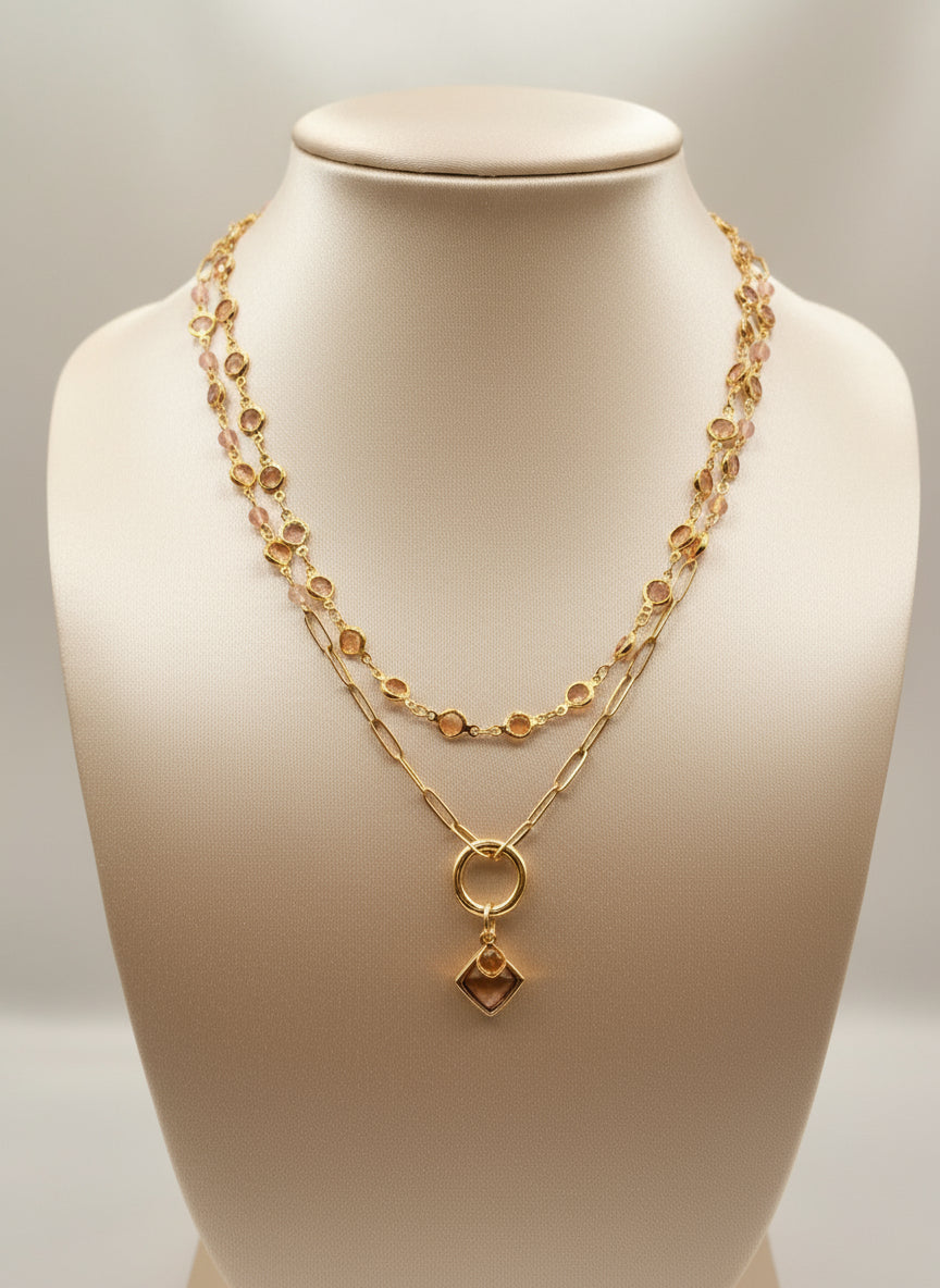 Pink Champaign - Beaded Chain Necklace