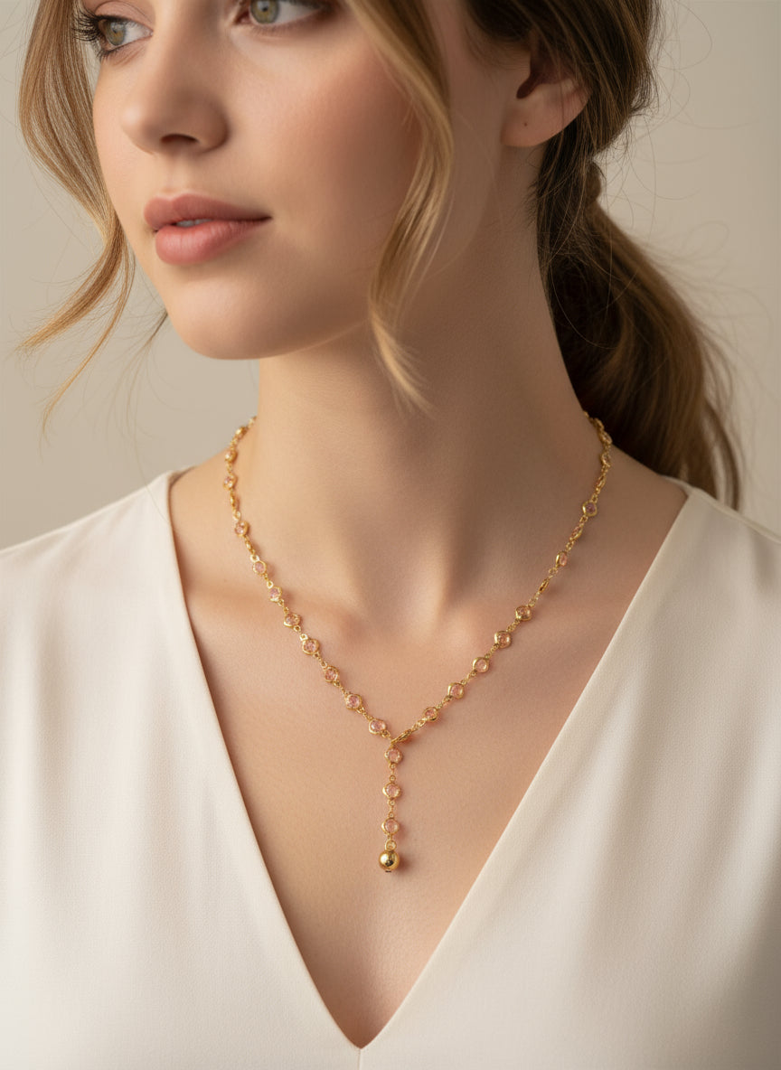 Pink Champaign - Beaded Chain Necklace