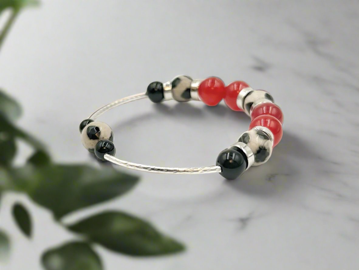 Dalmatian & Jade - Single Strand Bracelet