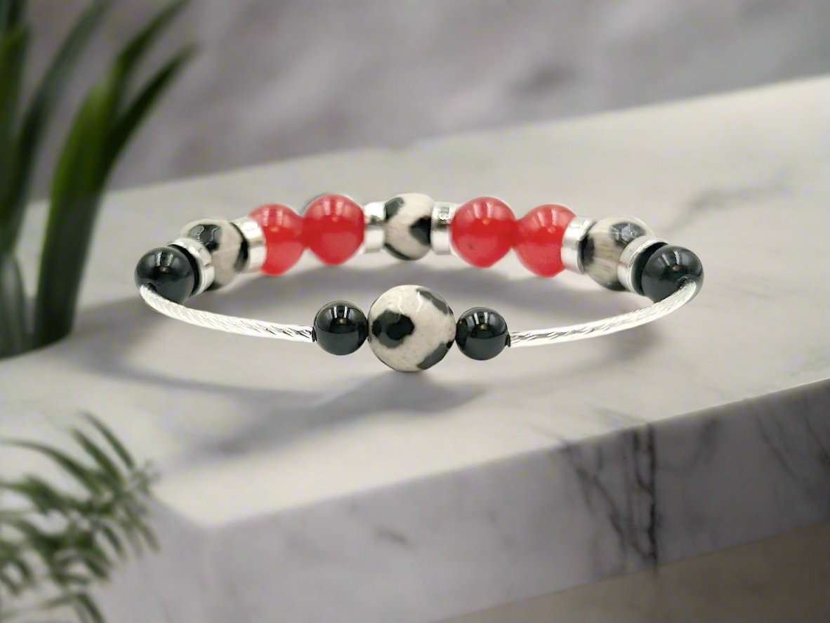 Dalmatian & Jade - Single Strand Bracelet