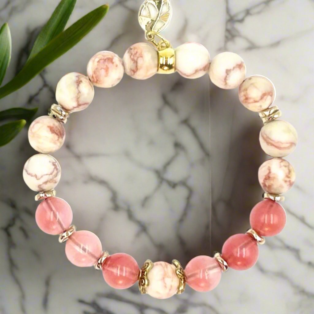 Coral Jade & Net - Single Strand Bracelet