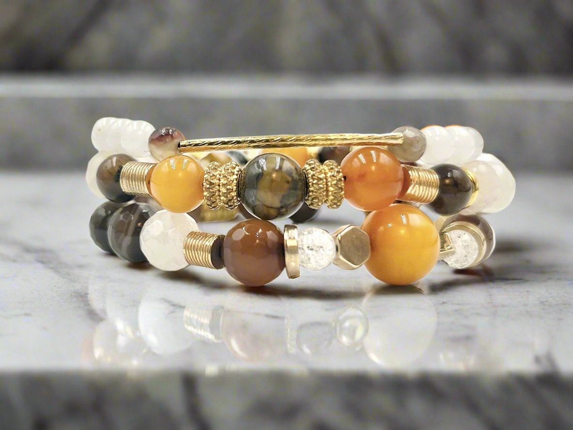 Amber on Ice - 3 Piece Bracelet Set