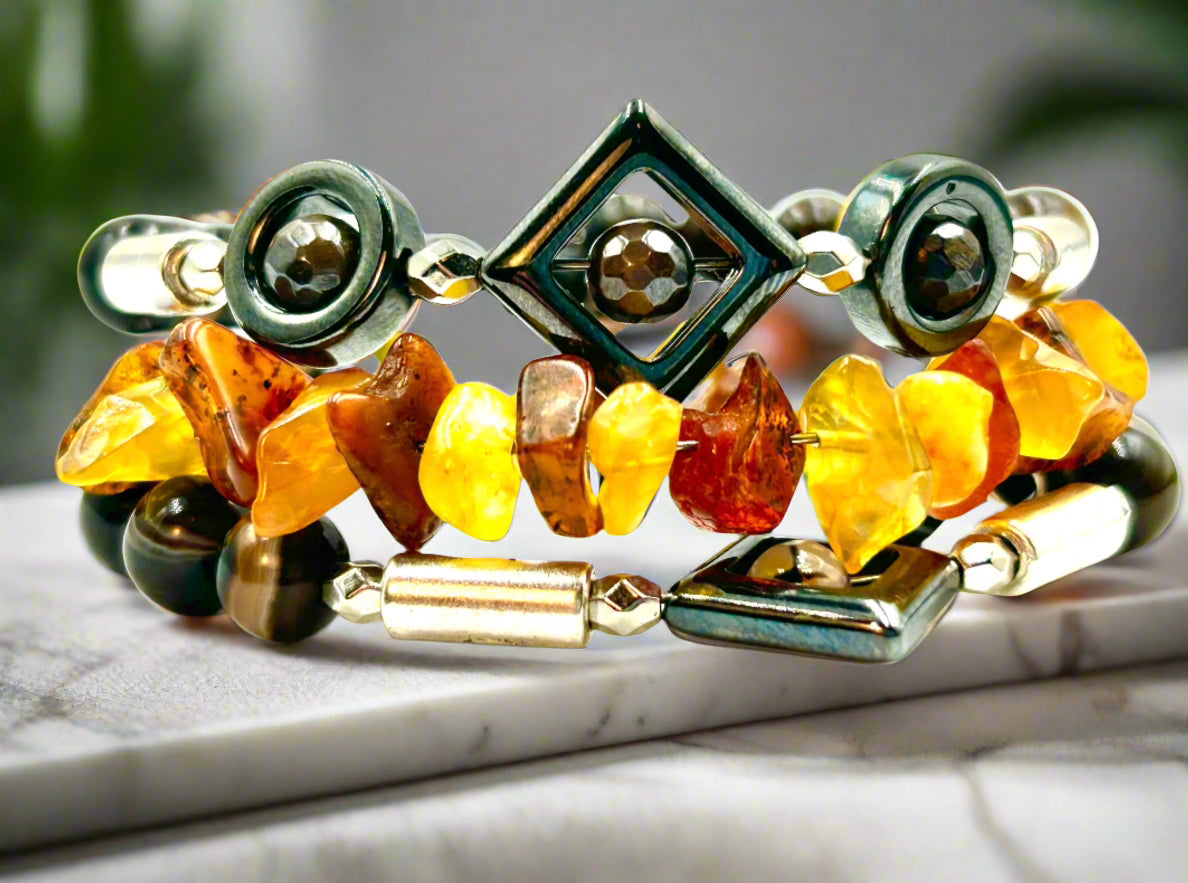 Abstract Amber - Memory Wrap Bracelet