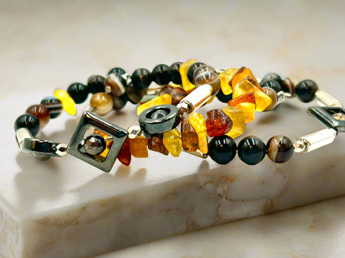 Abstract Amber - Memory Wrap Bracelet
