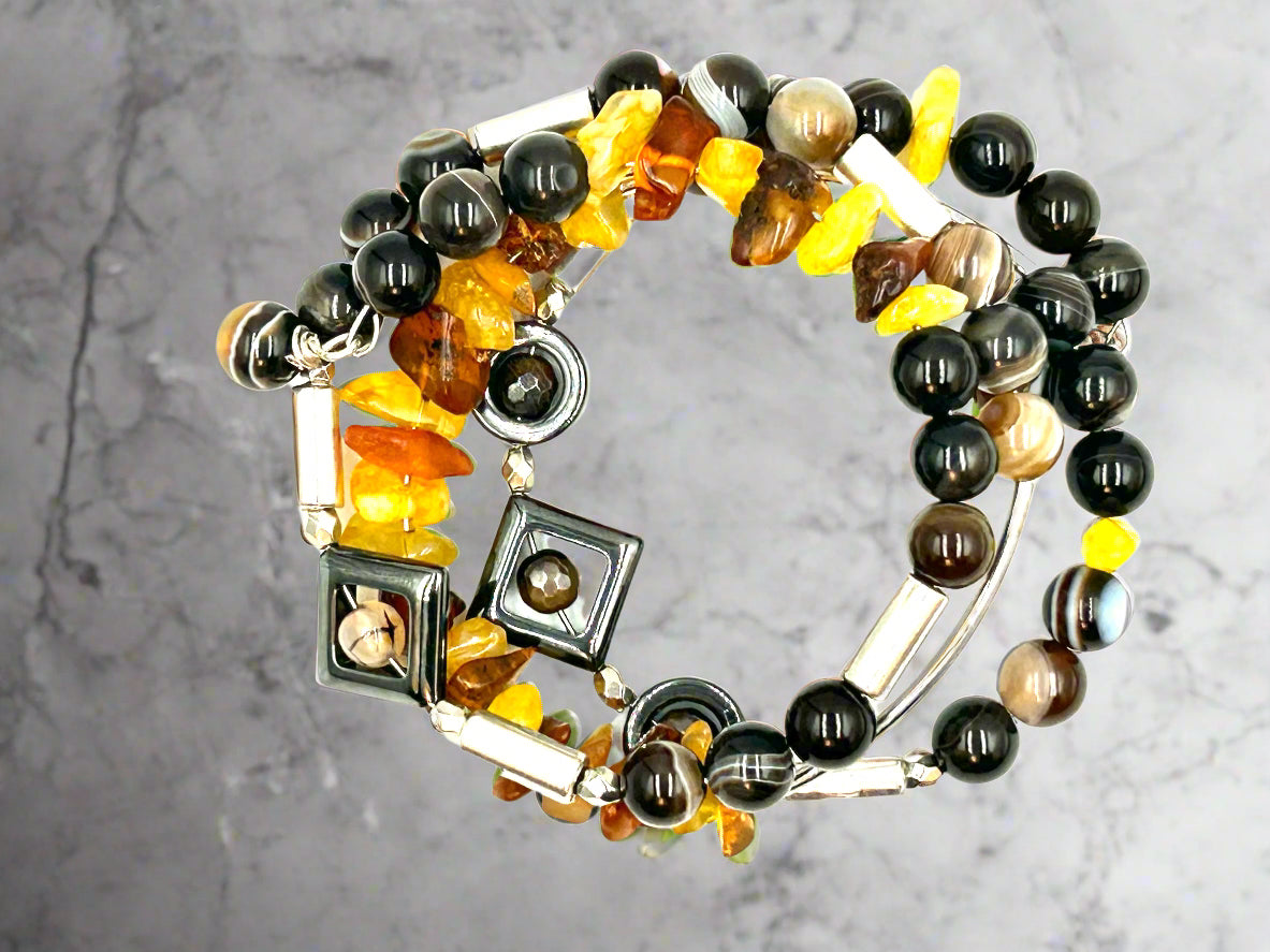 Abstract Amber - Memory Wrap Bracelet