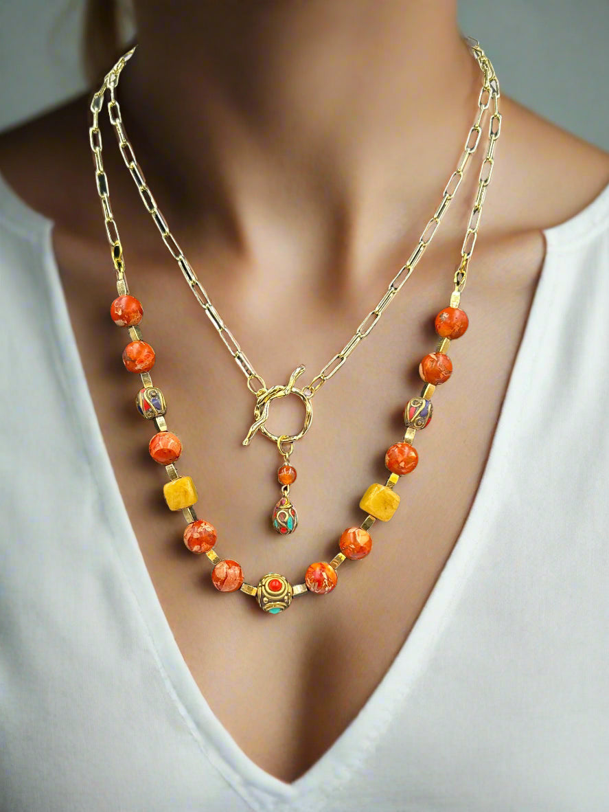 Sun-Kissed - Beaded Chain Necklace