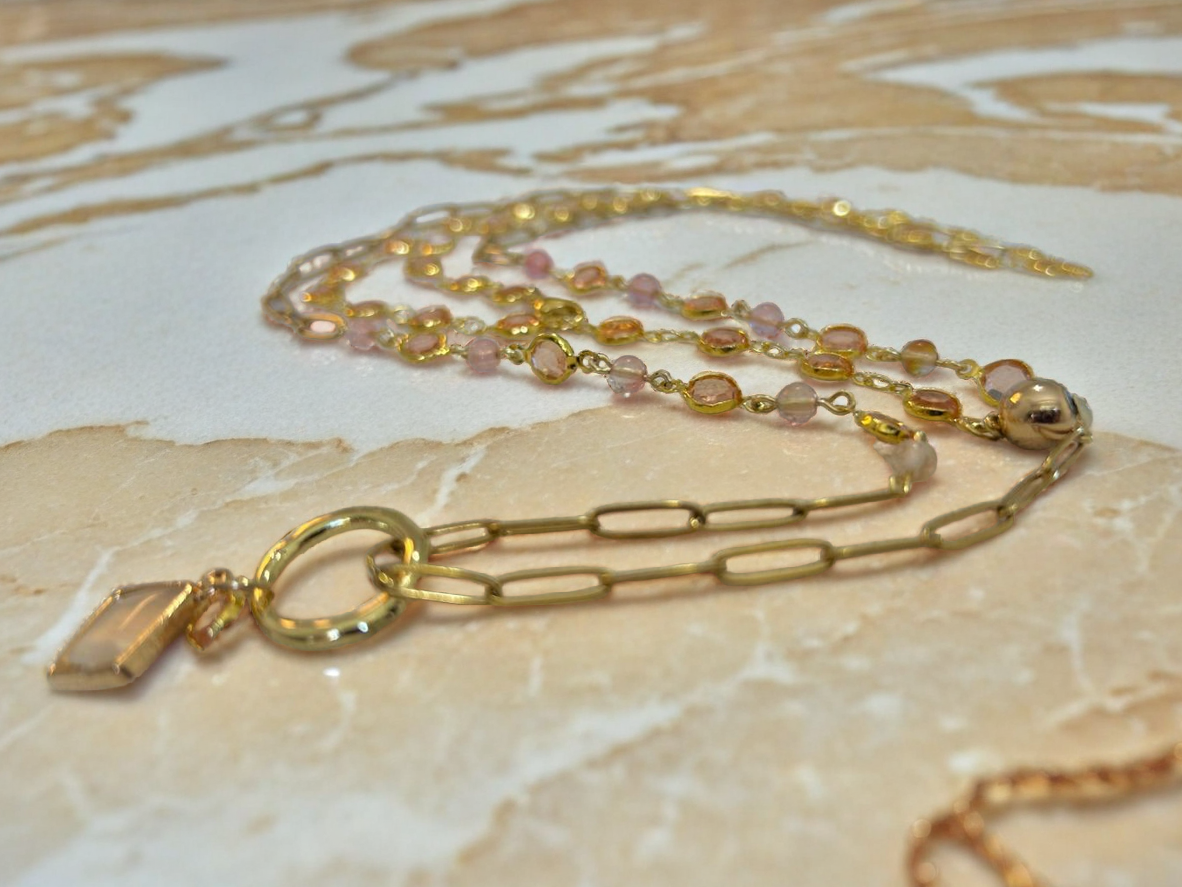 Pink Champaign - Beaded Chain Necklace