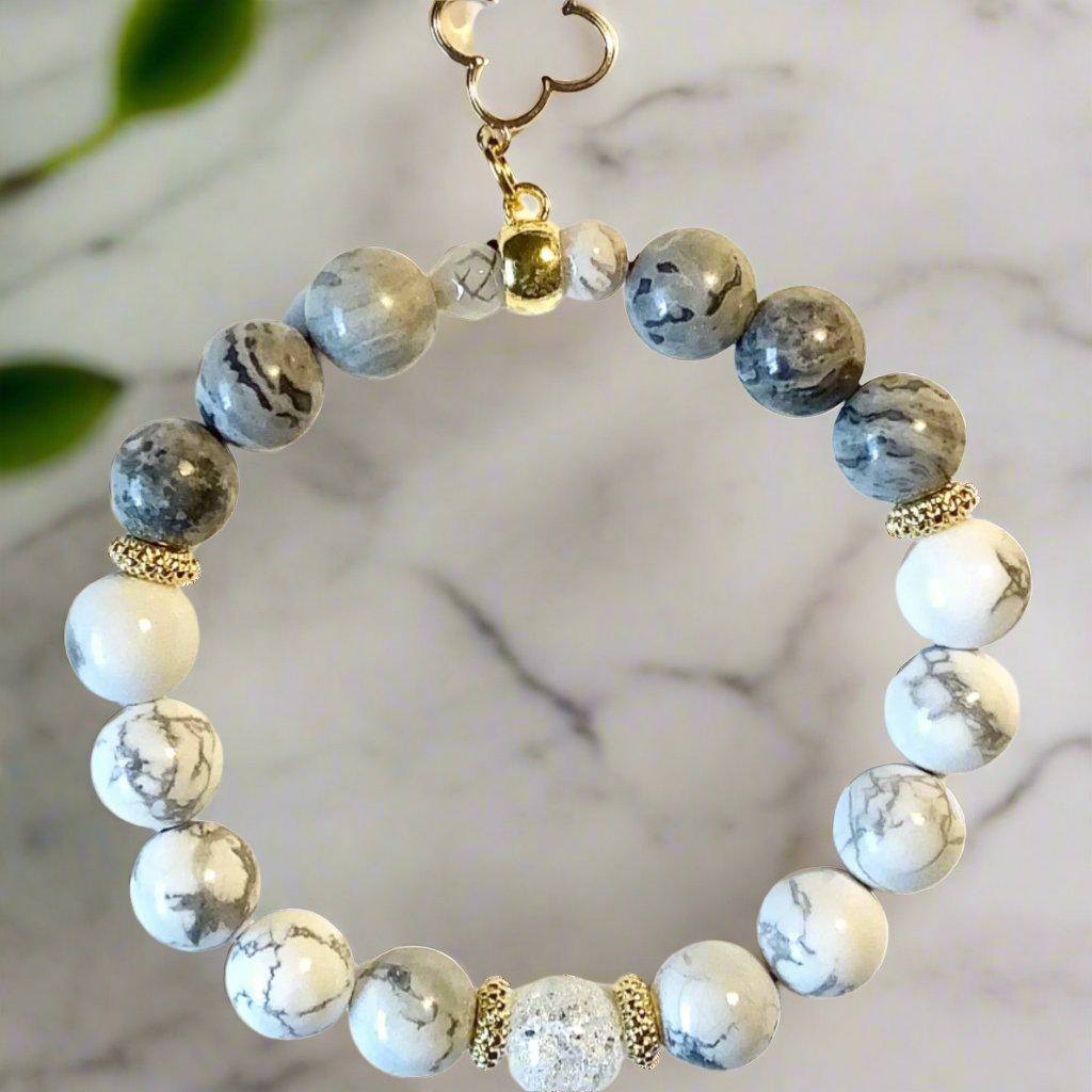 Howlite & Jasper- Single Strand Bracelet