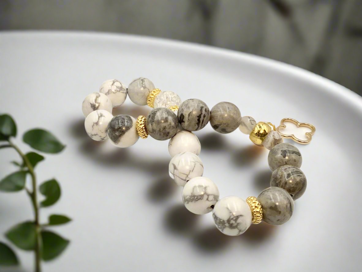 Howlite & Jasper- Single Strand Bracelet