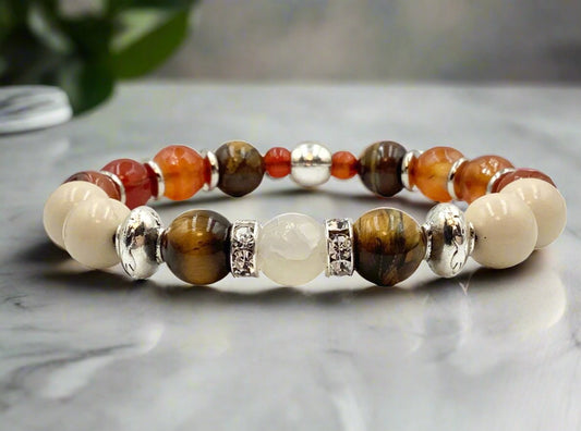 Fossil & Carnelian  - Single Strand Bracelet