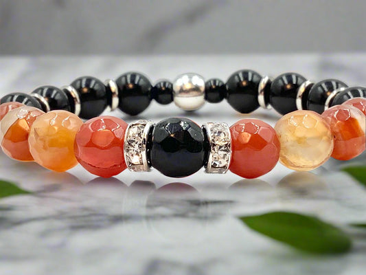 Carnelian  & Onyx - Single Strand Bracelet