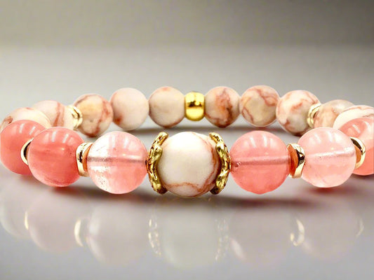 Coral Jade & Net - Single Strand Bracelet