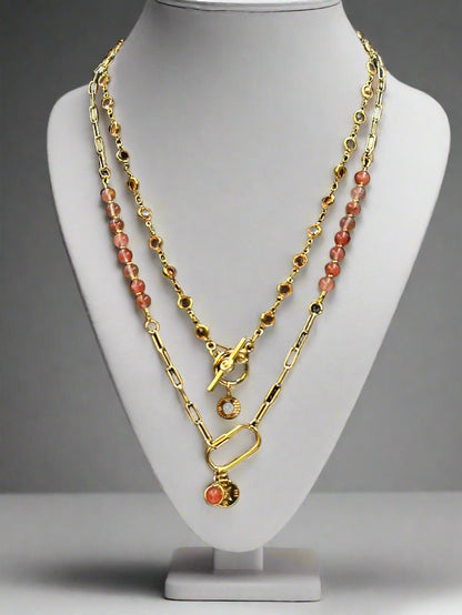 Pink Champagne - Beaded Chain Necklace