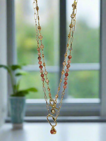 Pink Champagne - Beaded Chain Necklace