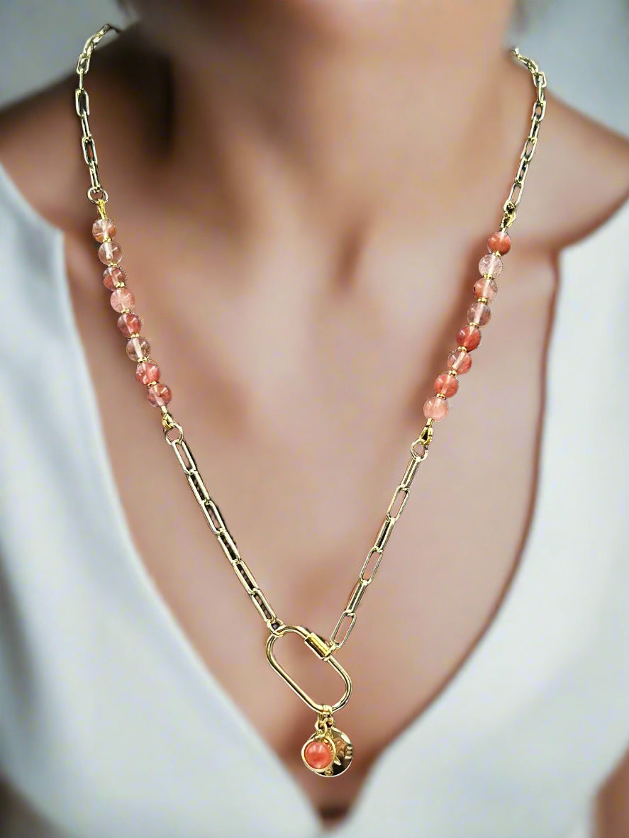 Pink Champagne - Beaded Chain Necklace