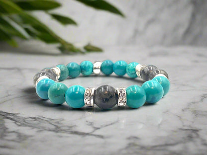 Larvikite & Turquoise - Single Strand Bracelet