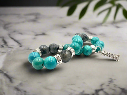 Larvikite & Turquoise - Single Strand Bracelet