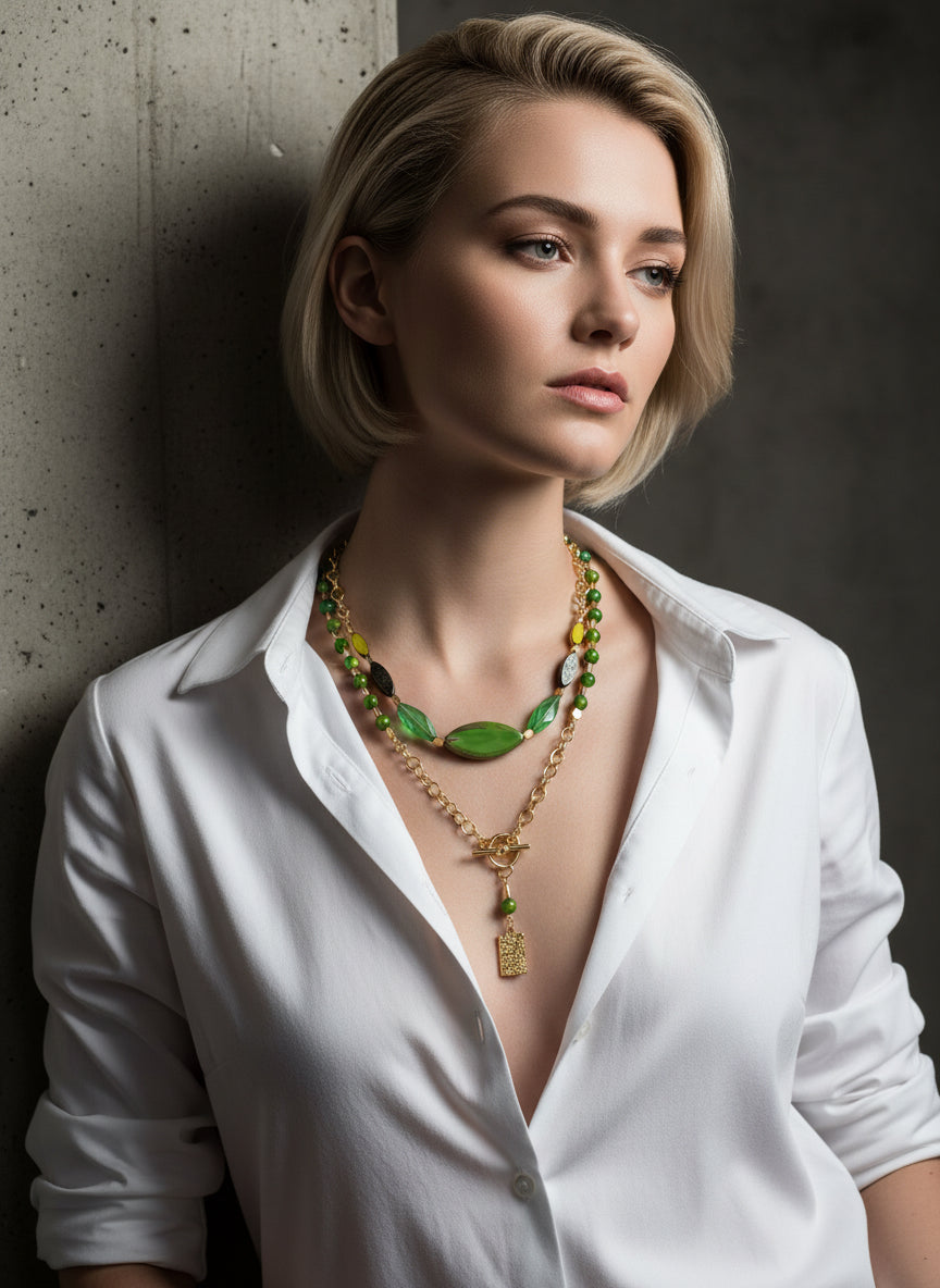 Emerald Tide  - Beaded Chain Necklace