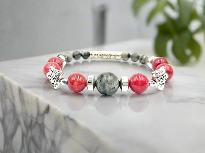 Coral Milky Jade - 3 Piece Bracelet Set