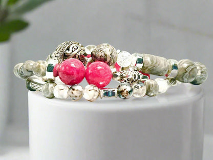 Coral Milky Jade - 3 Piece Bracelet Set