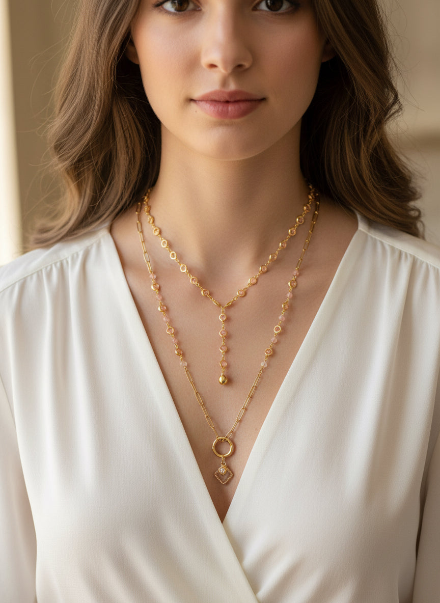 Pink Champaign - Beaded Chain Necklace