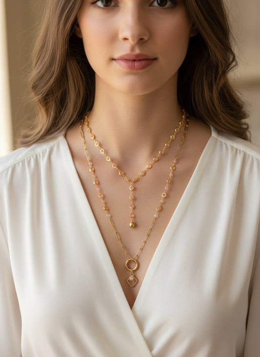 Pink Champaign - Beaded Chain Necklace