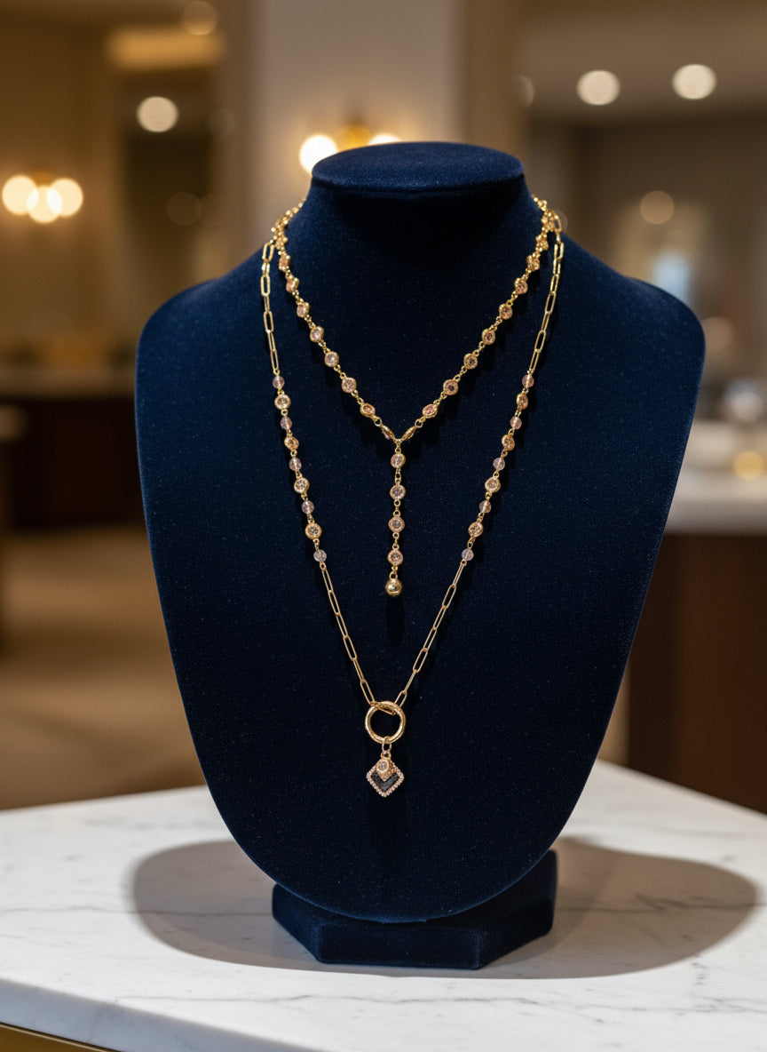 Pink Champaign - Beaded Chain Necklace