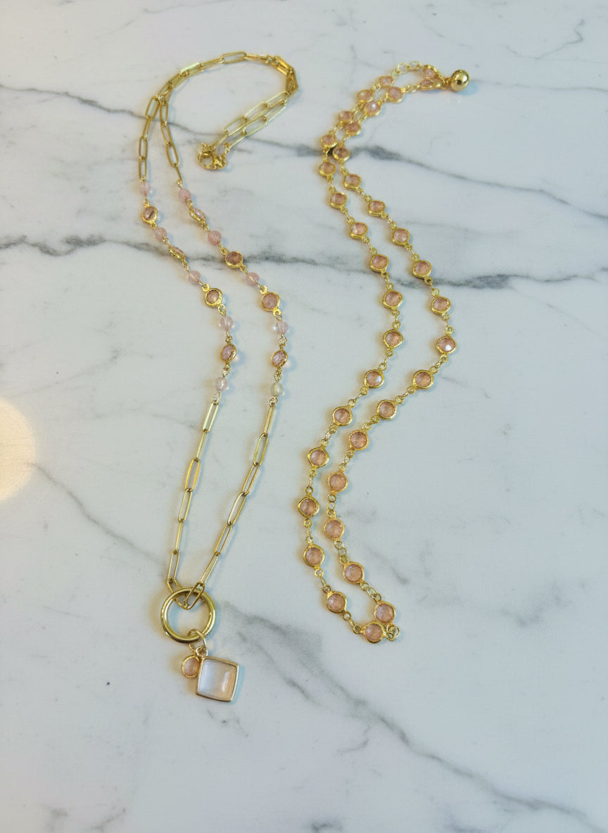 Pink Champaign - Beaded Chain Necklace