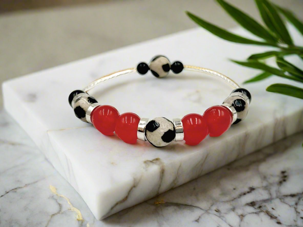 Dalmatian & Jade  - Single Strand Bracelet