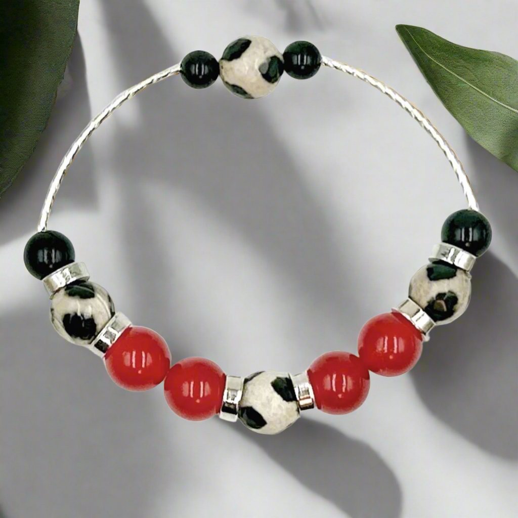 Dalmatian & Jade  - Single Strand Bracelet