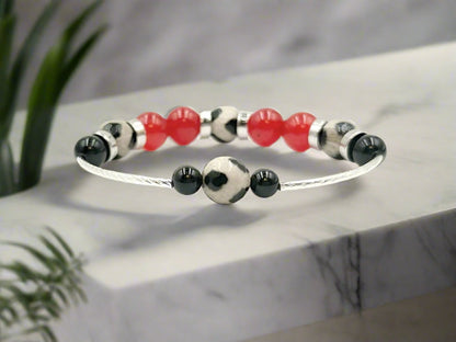 Dalmatian & Jade  - Single Strand Bracelet