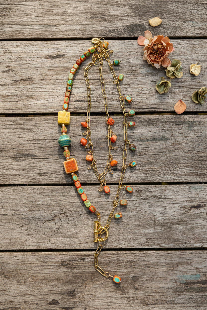 Coral Canvas - Beaded Chain Necklace