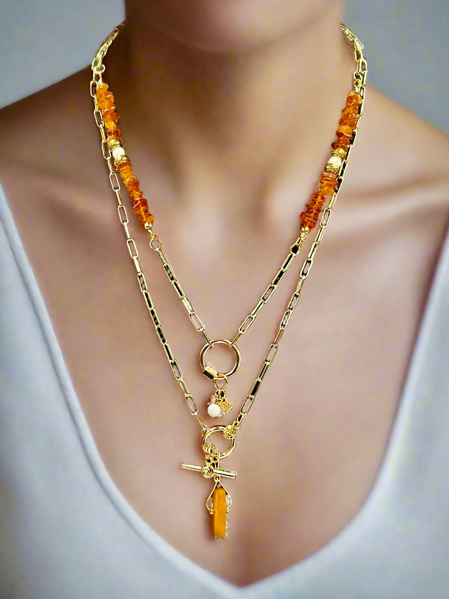 Gilded Amber - Beaded Chain Necklace