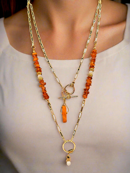 Gilded Amber - Beaded Chain Necklace