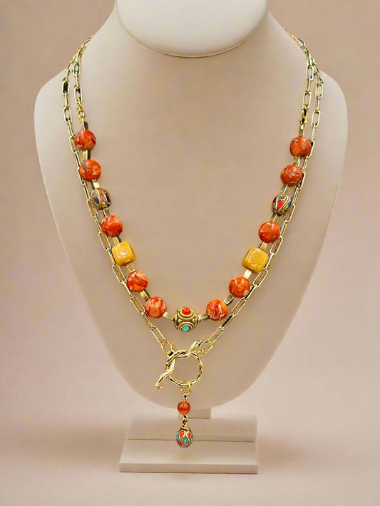 Sun-Kissed  - Beaded Chain Necklace