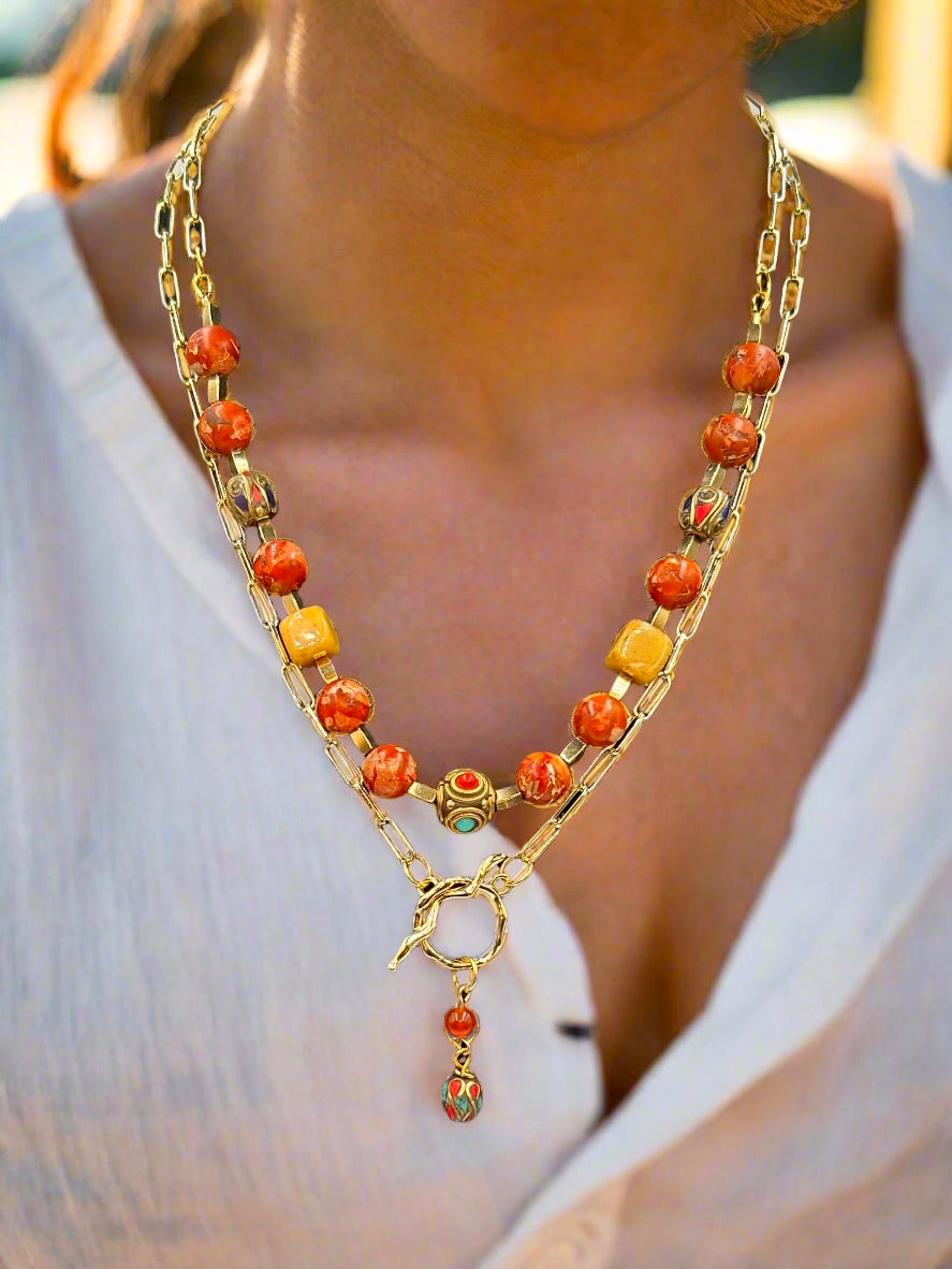 Sun-Kissed  - Beaded Chain Necklace
