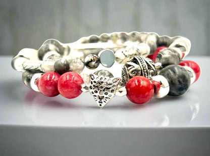 Coral Milky Jade - 3 Piece Bracelet Set