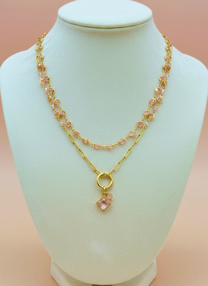 Pink Champaign - Beaded Chain Necklace