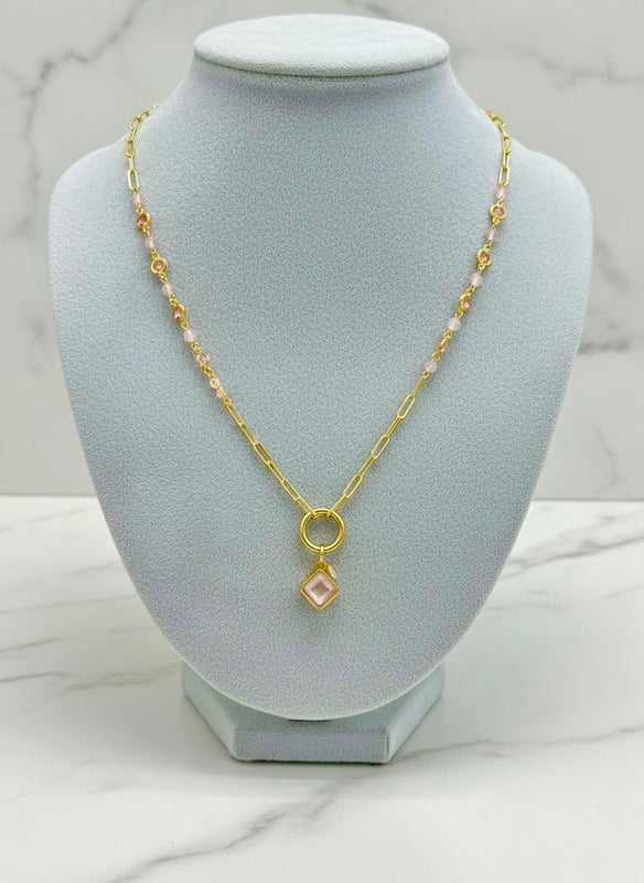 Pink Champaign - Beaded Chain Necklace
