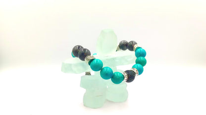 Larvikite & Turquoise - Single Strand Bracelet