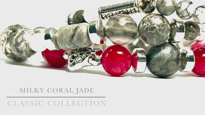 Coral Milky Jade - 3 Piece Bracelet Set